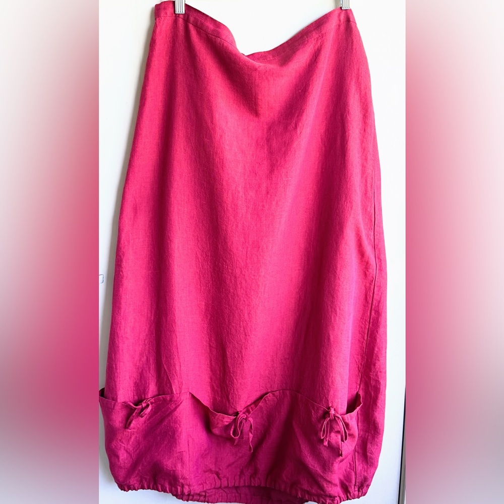Bryn Walker 100% Linen Bubble Hem Maxi Skirt Pink Lagenlook Size L - Picture 2 of 10